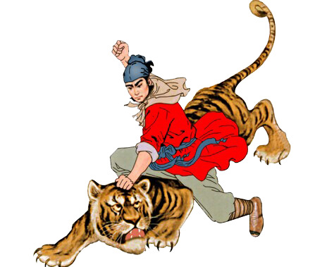 武松打虎手绘卡通PNG透明图片，高清素材下载