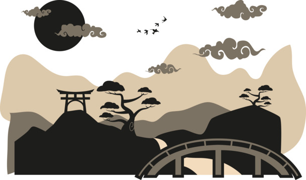 水墨寺庙矢量图，高清PNG透明笔触，创意装饰元素，免费下载