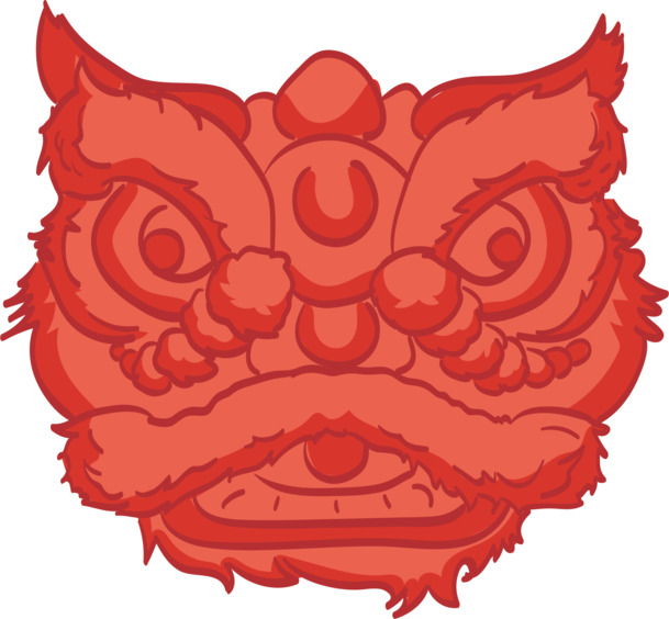 狮子头窗花贴纸PNG透明图，元旦春节元宵节日元素，高清CER格式素材下载