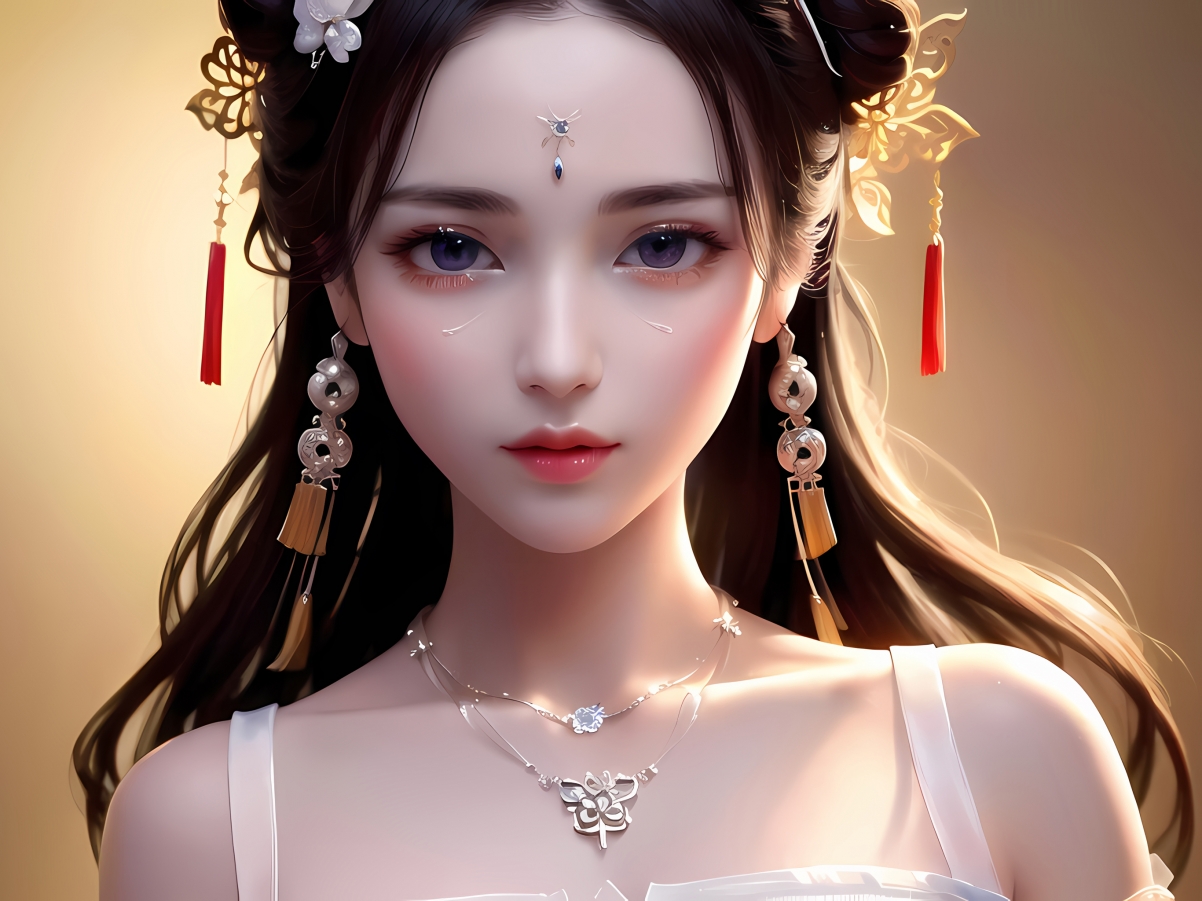 公主长发美女头饰饰品，AI绘画平板壁纸，高清2732x2048图片下载