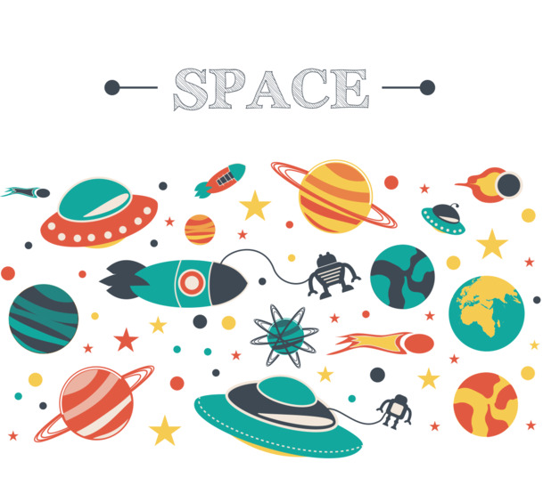 手绘卡通火箭星球PNG透明图，高清装饰元素与图案设计素材下载