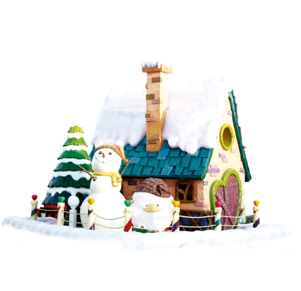 圣诞节雪天卡通小雪屋PNG透明图，高清节日元素设计素材下载
