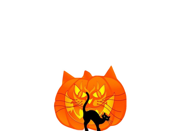 万圣节黑猫南瓜PNG图片，恐怖卡通元素，高清透明，节日设计素材下载