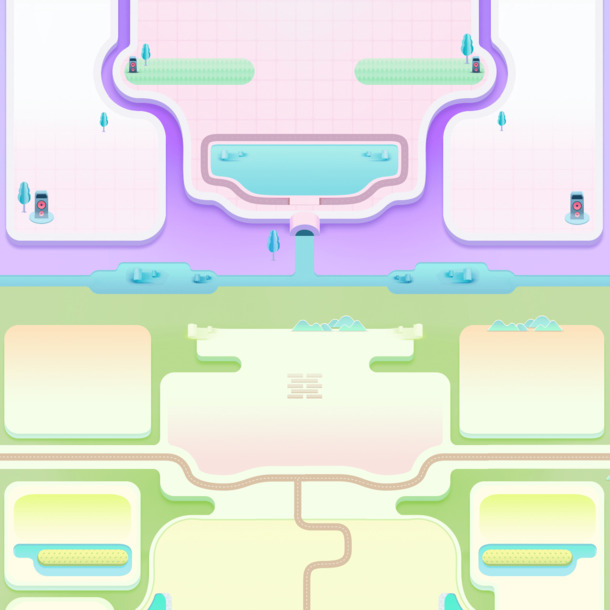 绿紫手绘卡通网页模板，高清PNG透明背景，创意图片素材下载