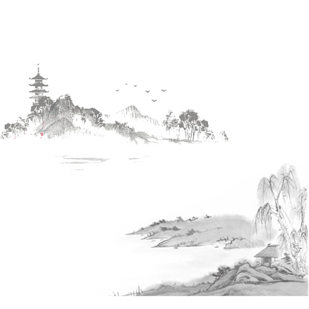 清明节气，水墨风背景元素PNG透明图片，手绘卡通设计素材高清下载