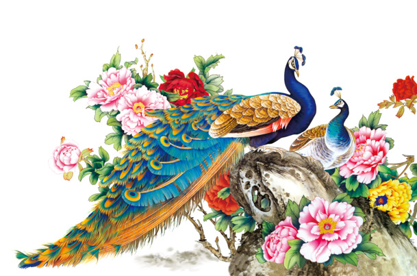 高清百花孔雀PNG透明图，PSD动物装饰素材免费下载