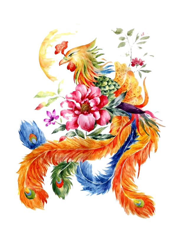 手绘凤凰花卉PNG透明图片，高清装饰元素，植物图案设计素材下载