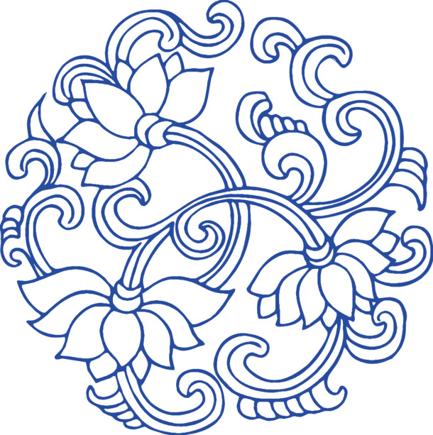 矢量青花花纹莲花PNG透明图片，高清装饰元素与设计素材下载