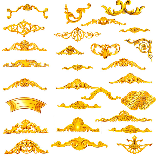 金色花边PNG透明图片，高清装饰花纹PSD设计素材下载