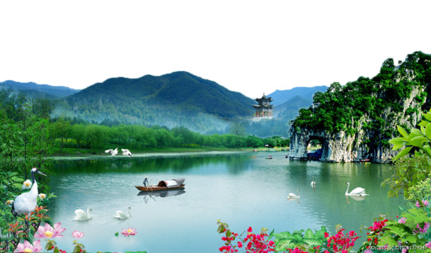 广西桂林山水美景PNG透明背景图片，高清摄影素材下载