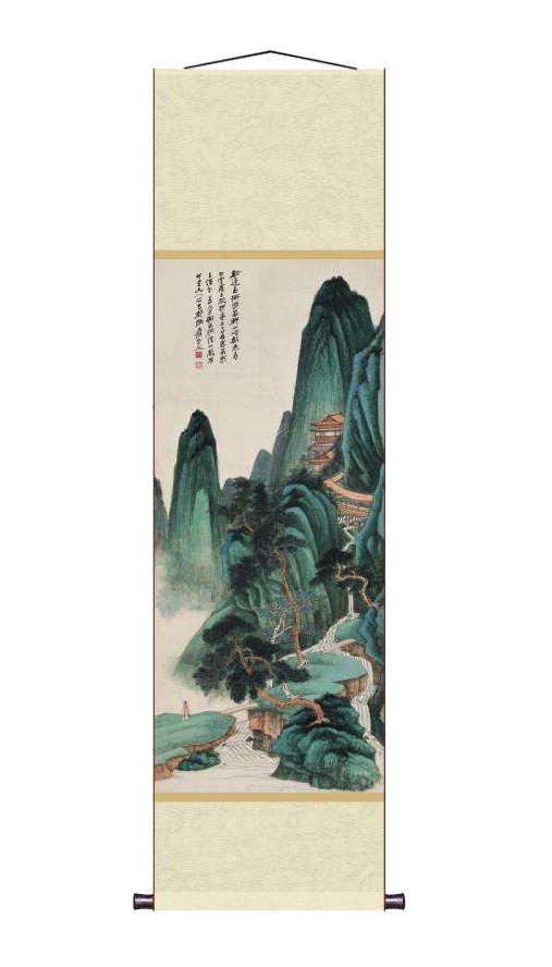 仿真山水画挂轴，高清PNG透明中国风装饰元素，免费下载图片设计素材