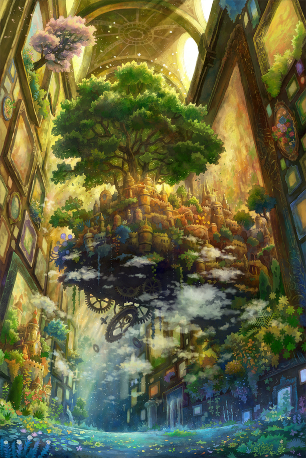 立绘彩绘树木城堡室内建筑PNG透明背景，卡通手绘设计素材下载