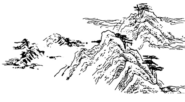 线描山PNG透明图，高清装饰元素，墨迹笔触，设计素材下载