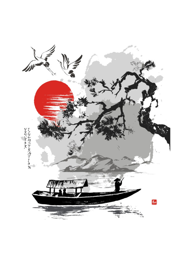 古风松树PNG透明图，高清装饰元素，笔触墨迹设计素材下载