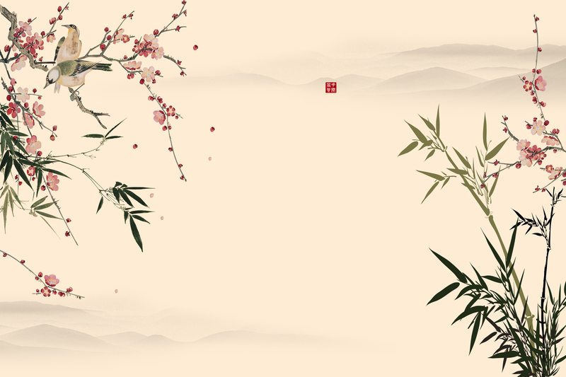 复古中国风梅花水墨装饰画壁纸，高清JPG素材下载