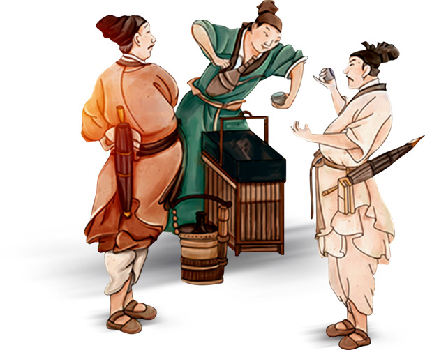 古代人物品茗奏乐，高清PNG透明手绘卡通图片，设计素材下载