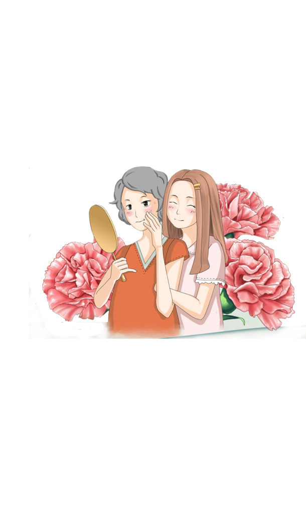 韩国卡通母亲节图案，母女人物PNG透明图，高清节日元素下载