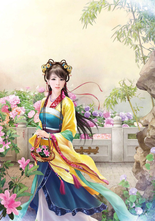 高清PNG透明背景，卡通手绘一品庶女黄衣女子小说封面设计素材下载