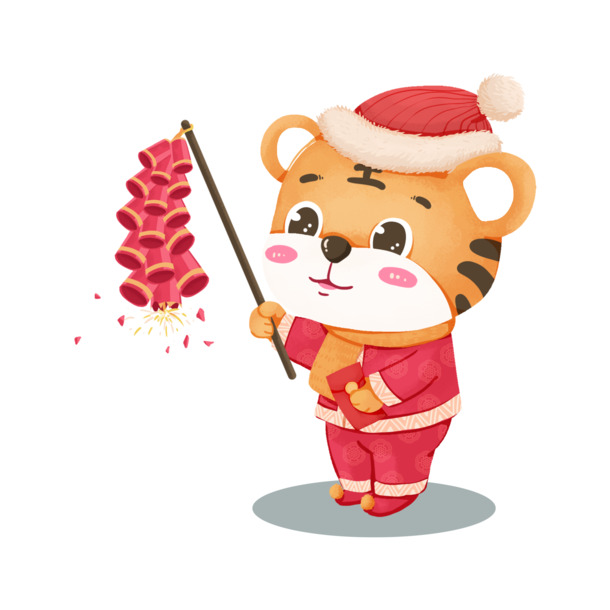 虎年迎新，高清鞭炮老虎PNG/PSD设计素材，透明免扣，下载即用！