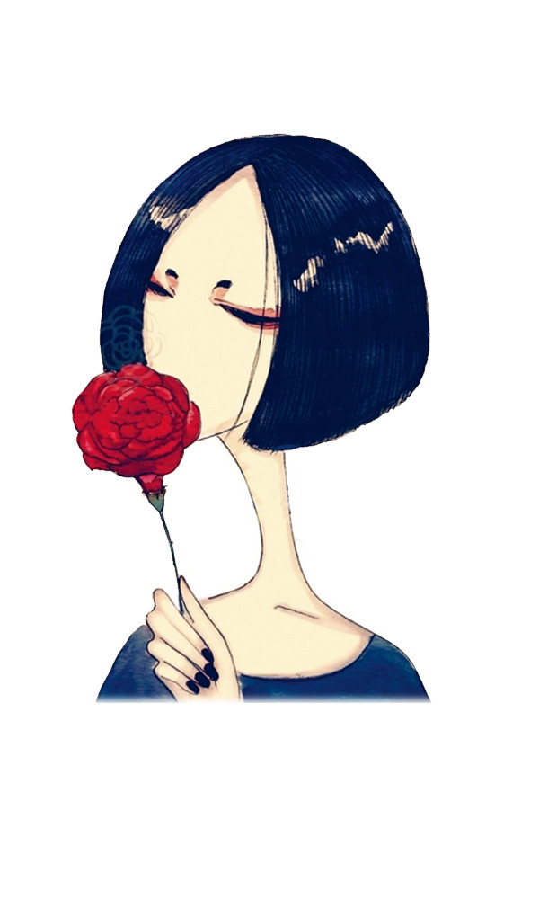 手绘美女PNG透明图，高清植物装饰元素，设计素材下载