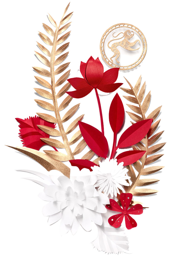 金色与红色纸花PNG透明图，节日元素设计素材，免费下载（元旦/春节/元宵）