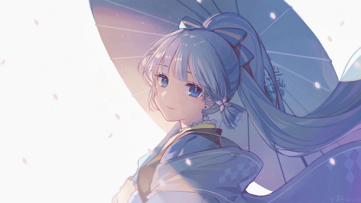 原神神里绫华，唯美伞下倩影，超高清4K动漫壁纸下载（3840x2160）