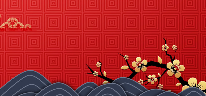 复古梅花红底JPG/PSD设计素材，高清中国风下载