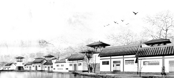 水墨房屋PNG透明图，高清装饰元素，笔触墨迹设计素材下载