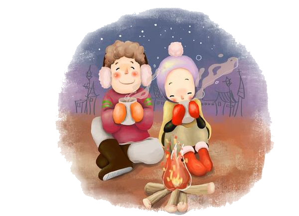 圣诞节烤火小朋友PNG素材，高清透明图片，节日元素设计下载