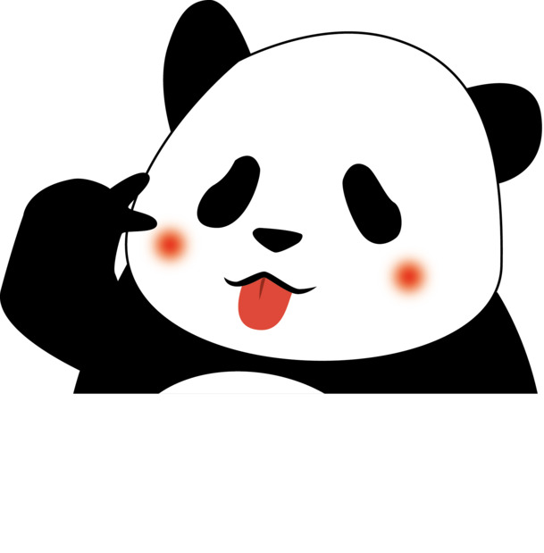 熊猫剪刀手吐舌卡通PNG透明图，手绘素材免费下载