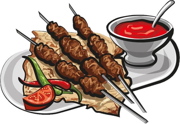 新疆特色羊肉串矢量图，高清PNG透明手绘卡通素材下载