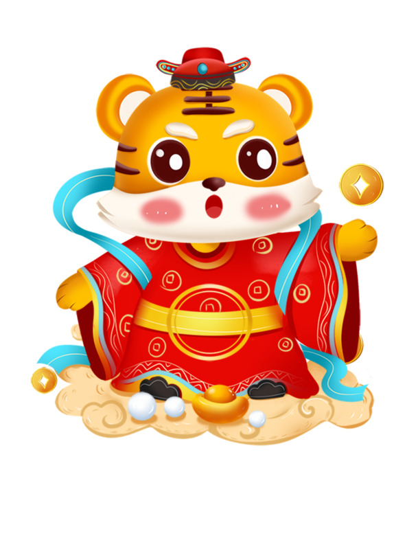卡通虎迎新岁，生肖虎年元旦祝福，高清PNG/PSD虎贺新春设计素材下载