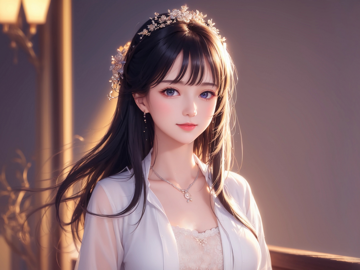 优雅AI动漫长发美女，高清白色衣裳平板电脑壁纸，2732x2048超高清下载