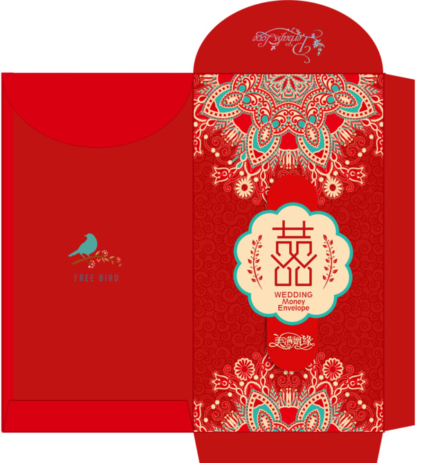 中国风婚礼红包设计素材，高清PNG透明图+圣诞节节日元素，PSD格式免费下载