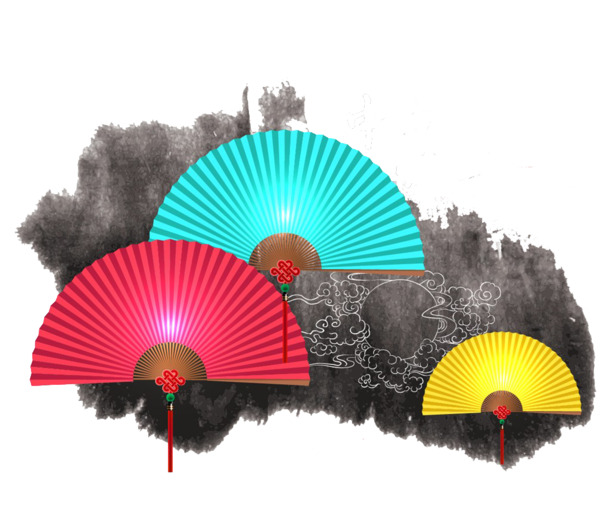 中秋佳节扇子舞，精美PNG透明图片，中秋节元素设计素材免费下载