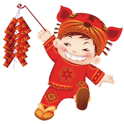 可爱卡通小女孩放爆竹高清PNG透明图片，元旦春节元宵节日元素素材下载