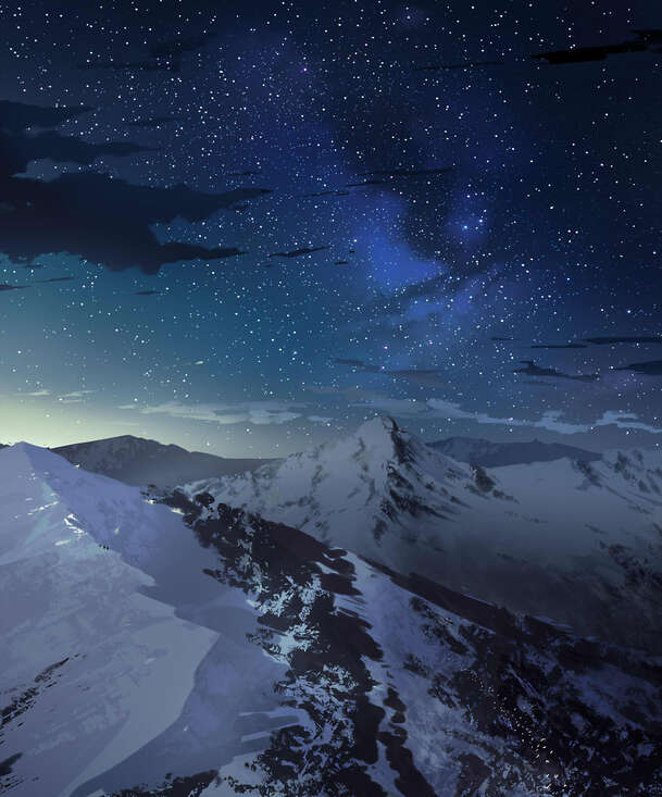 银河星空雪山合成摄影，高清PNG透明背景卡通手绘素材下载