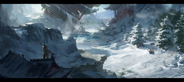 城市雪景原画，破旧风格PNG透明背景，卡通手绘素材下载