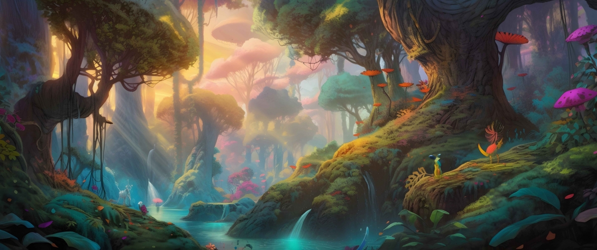 梦幻森林AI绘画，唯美风景壁纸，4K带鱼屏高清下载