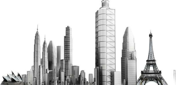 金属风城市建筑矢量图，高清PNG透明背景，摄影风景设计素材下载