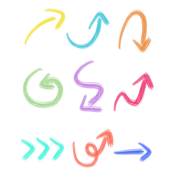 彩色手绘箭头组合PNG素材，高清透明免抠元素，个性设计下载