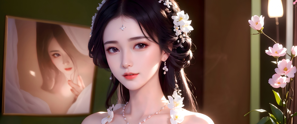 AI绘制古风美女挂画，3440x1440带鱼屏高清4K动漫壁纸，一键下载