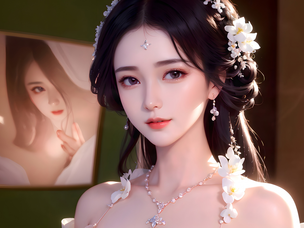 古风AI美女挂画，平板壁纸高清下载，展现独特头饰发型之美