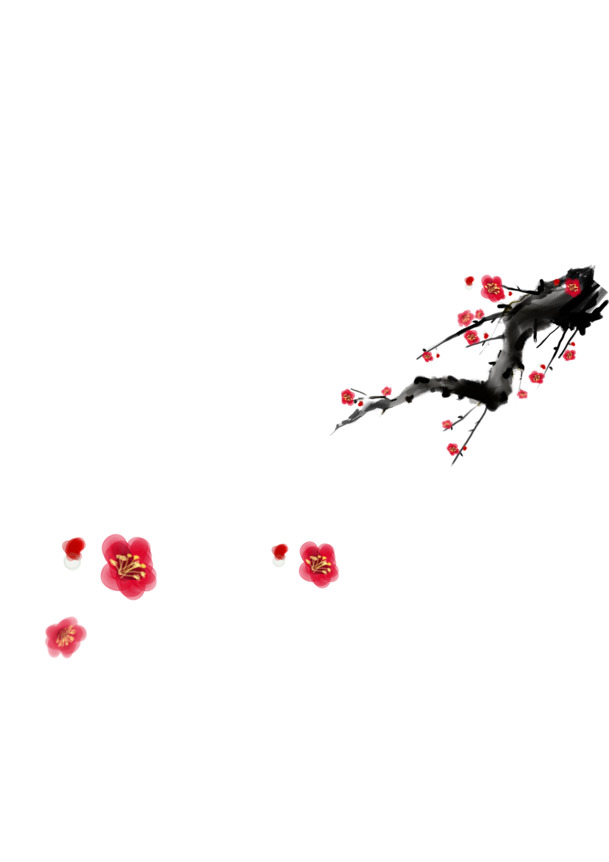 桃花PNG透明图片，高清装饰元素，墨迹笔触设计素材下载