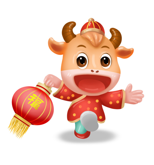 2021福牛提灯笼PNG透明图，元旦春节元宵节日素材免费下载