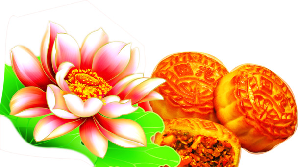 中秋国庆双节必备，精美月饼花朵PNG透明图片，高清下载，设计素材一网打尽