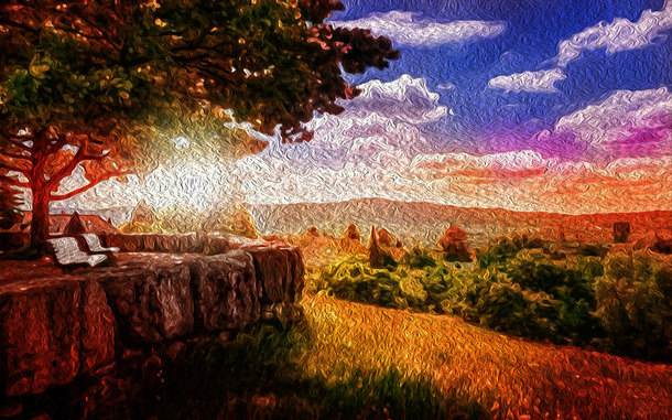 下载油画风景PNG背景，卡通手绘透明图片，含丰富肌理效果