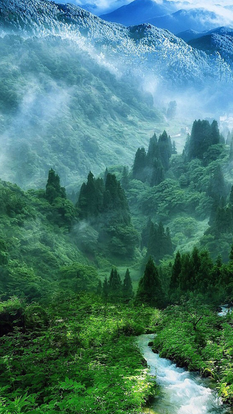 山林河流H5背景图，高清JPG另类设计素材，免费下载