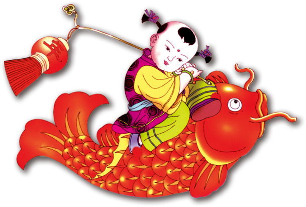 免费下载高清PNG透明年画娃娃节日元素，元旦春节元宵素材一网打尽