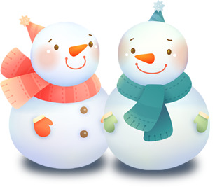 手绘粉蓝雪人PNG透明图，可爱节日元素，圣诞设计素材下载